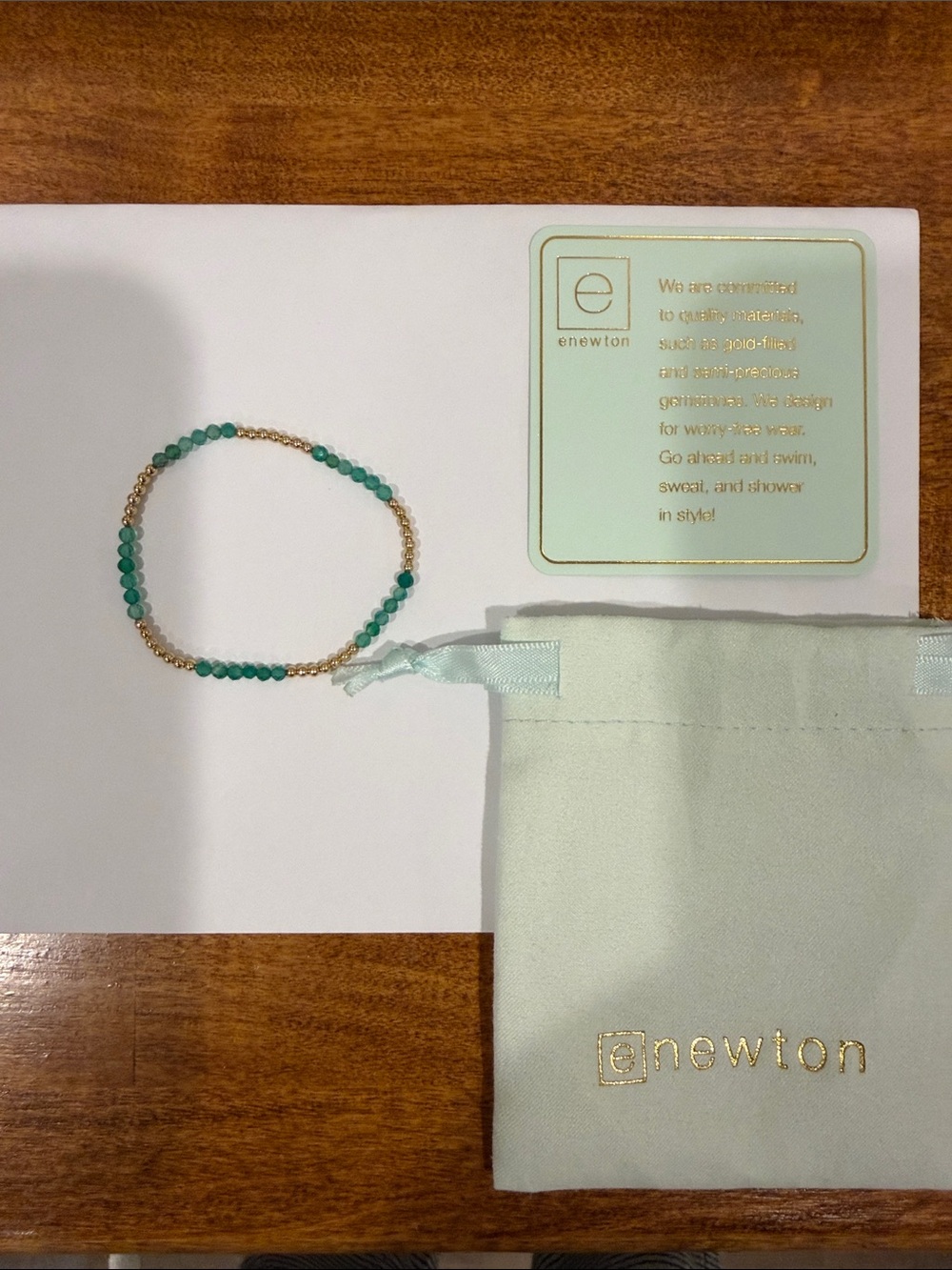 ENewton Green Onyx and Gold Filled Stretch Beaded Bracelet